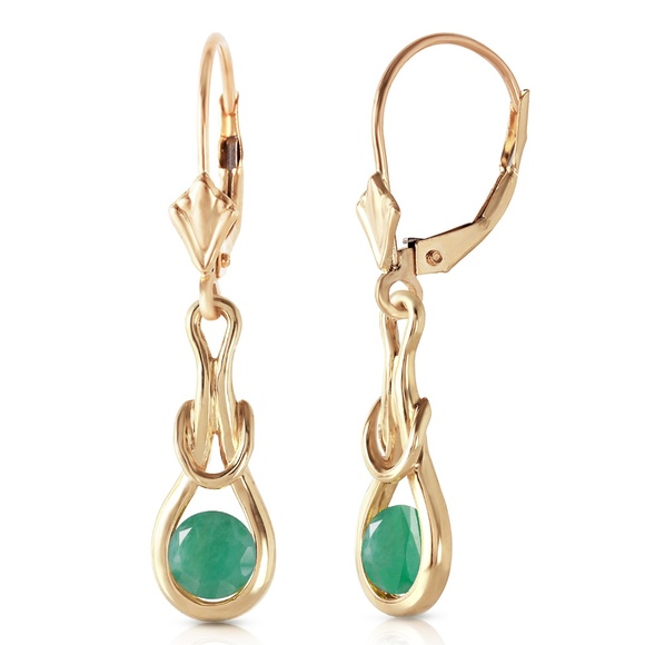14K. GOLD LEVER BACK EARRINGS WITH NATURAL EMERALD